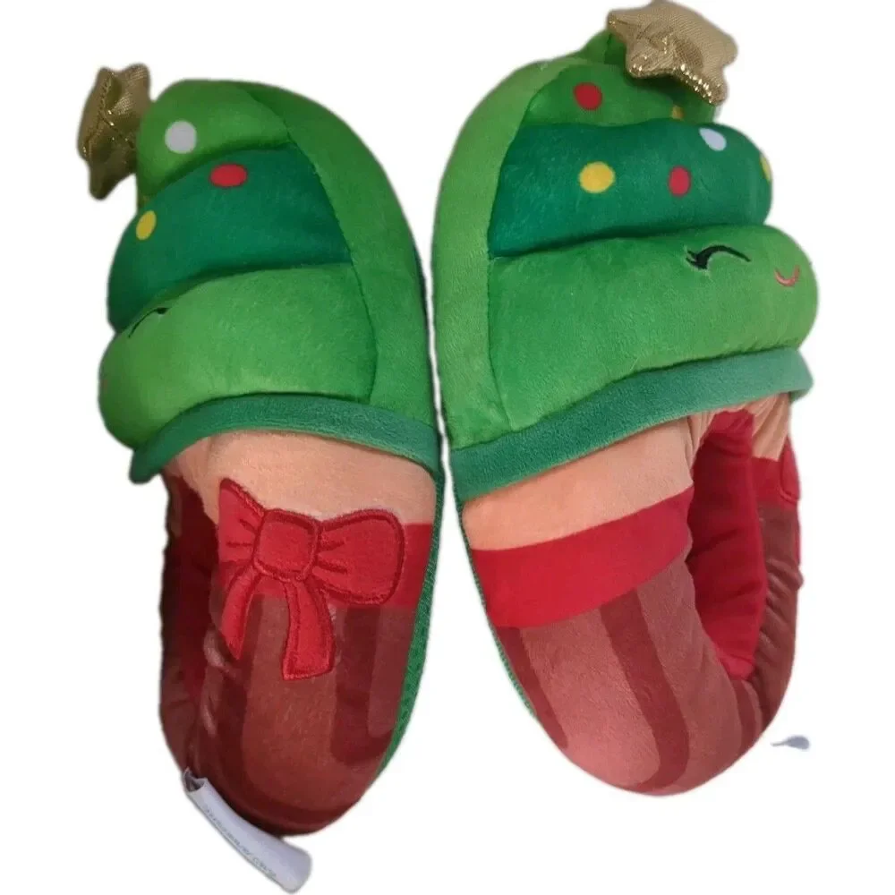 Squishmallows Christmas Tree Plush Slippers Green Kids Size 13 Holiday Youth